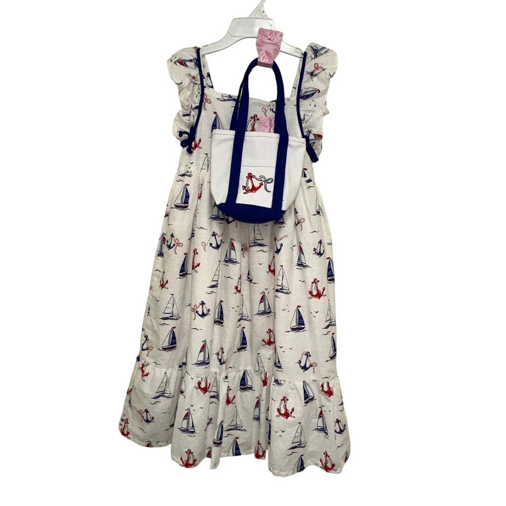 Tommy Bahama Dress Set Kids Size 10 White Nautical Sailboat NWT Ruffle Maxi Tote